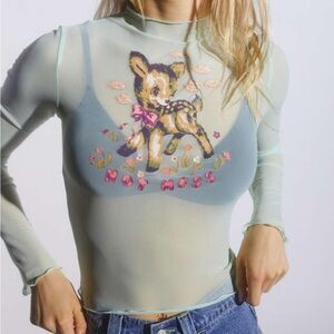 Urban outfitters teal blue deer Hot mess top - kawaii rave y2k twee hipster